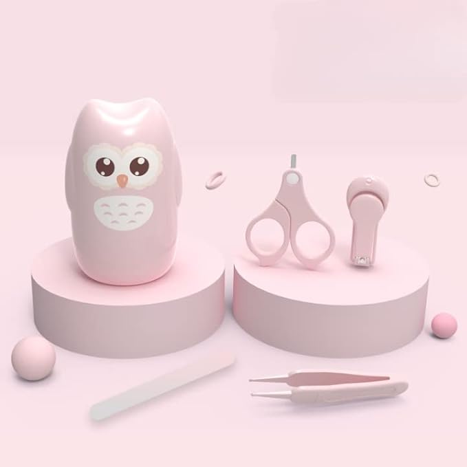 PandaEar Baby Nail Manicure Pedicure Grooming Care Kit (4 Pack)| Clippers Scissors File Tweezers | Newborn Infant Toddler Kids|1 Months Plus (Pink)