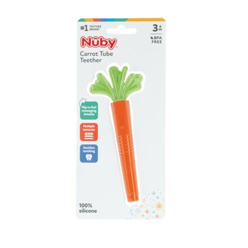 Nuby Silicone Carrot Tube Teether - Baby Teething Toy 3+ Months