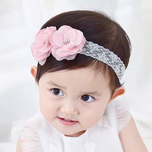 Kercisbeauty Baby Girls Pink Bows Headband Lace Flower Headwear