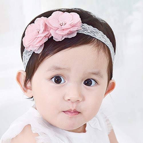 Kercisbeauty Baby Girls Pink Bows Headband Lace Flower Headwear