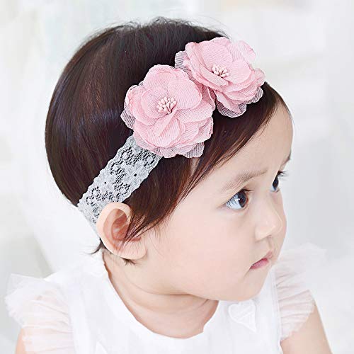 Kercisbeauty Baby Girls Pink Bows Headband Lace Flower Headwear