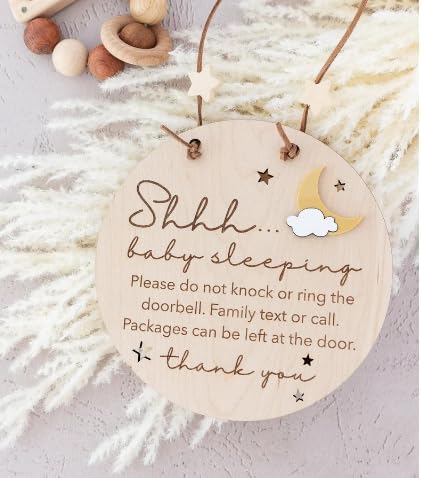 2pcs Wooden Baby Sleeping Hanging Sign Plaque, Do Not Knock Or Ring The Bell