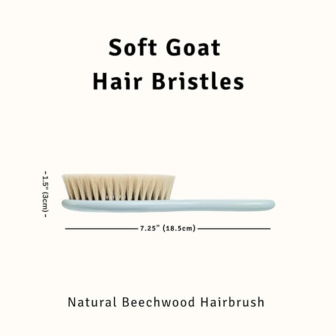 Baby Hair Brush with Soft Goat Bristles - Wooden Cradle Cap Brush for Newborns, Infants, Toddlers, and Kids - Gentle Scalp Grooming and Styling for Baby Girls and Boys (Sky)