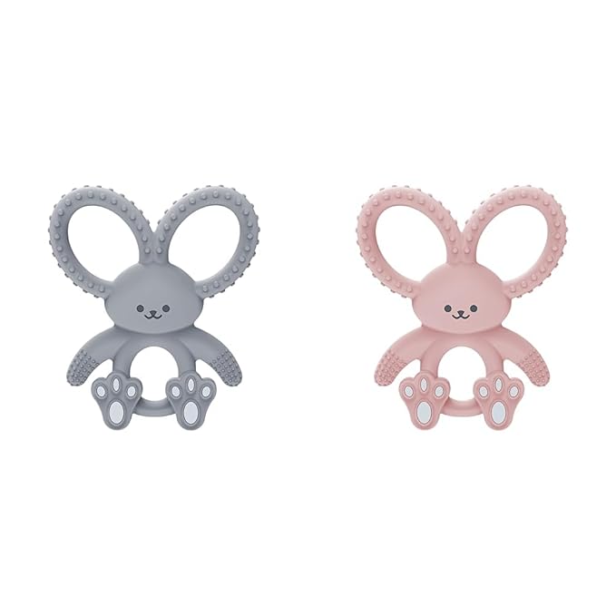 Dr. Brown's Flexees Gray & Pink Bunny Silicone Baby Teethers, BPA Free 3 Months+