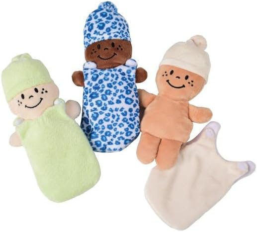 Creative Minds Basket of Babies with 3 Super Soft 9" Plush Doll Toys for Babies and Kids, Plush Multicultural Sensory Babies Toy Set with Basket