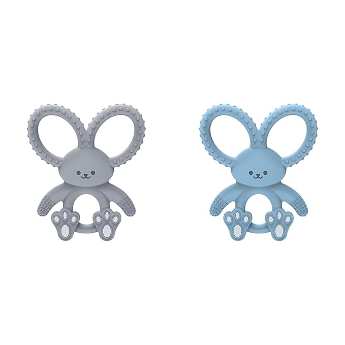 Dr. Brown's Flexees Gray & Blue Bunny 100% Silicone Baby Teethers, BPA Free 3 Months+