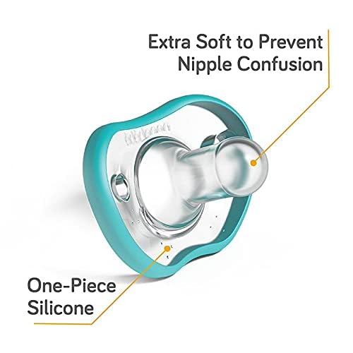 Nanobebe Baby Pacifiers 0-3 Month - Orthodontic, Curves Comfortably with Face Contour 100% Silicone 2pk,Teal