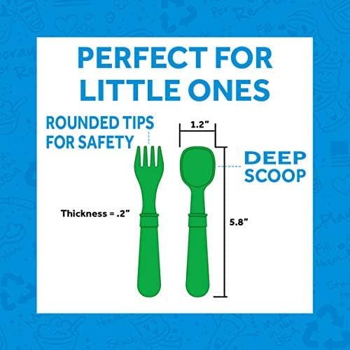 Re-Play Made in USA Toddler Forks and Spoons, Pack of 8 Without Carrying Case - 4 Kids Forks with Rounded Tips and 4 Deep Scoop Toddler Spoons - 0.2" Thick Toddler Utensils, Citrus