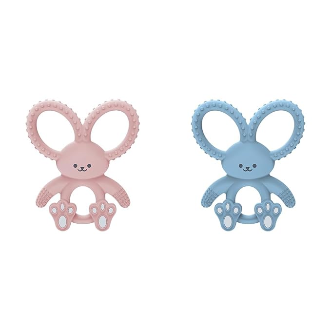 Dr. Brown's Flexees Pink & Blue Bunny 100% Silicone Baby Teethers, BPA Free 3 Months+