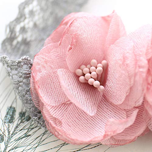 Kercisbeauty Baby Girls Pink Bows Headband Lace Flower Headwear