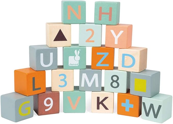Janod Sweet Cocoon ABC Block Cart Push Toy with 20 ABC Blocks - Ages 1+ J04408