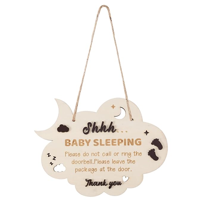 Baby Sleeping Door Sign, 8.27x6.3in Wooden Baby Sleeping Hanging Sign