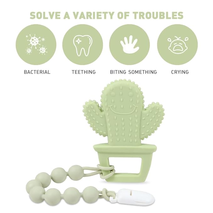 Baby Teething Toys,Food Grade Silicone Teether with One-Piece Pacifier Clip Holder 3 Months+