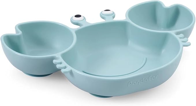 PandaEar 2 Pack Silicone Suction Plate for Baby, Divided Unbreakable Toddler Food Plate with 2 Pack Spoons for Self Feeding, Toddler Utensils Feeding Set Baby Eating Supplies, Crab Shape (Blue&Pink)