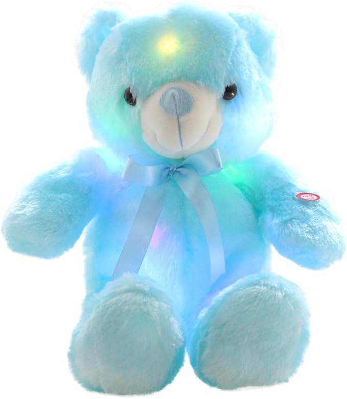 LED Teddy Bears Stuffed Animals, Cute Glow Bear Plush Toys Creative Colorful Luminous Light Up Doll Gifts for Bedroom Valentine,Blue,18 inch