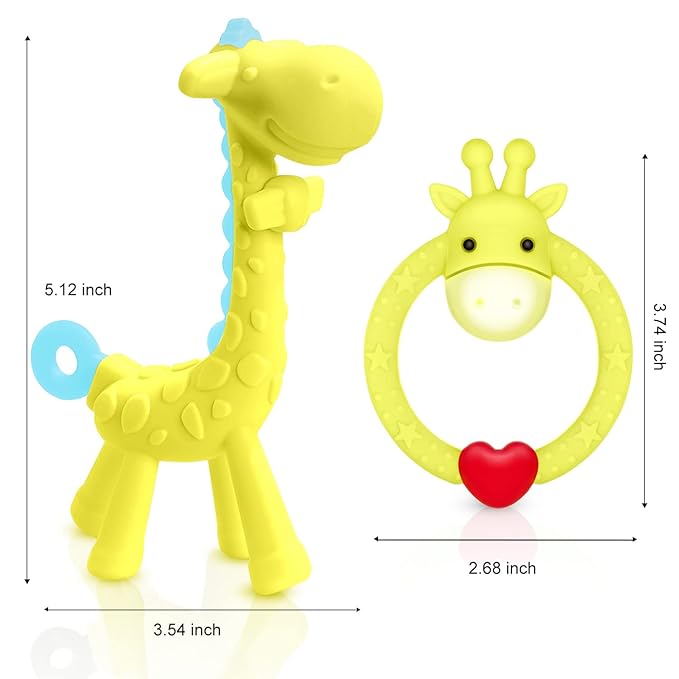 SHARE&CARE BPA Free Silicone Giraffe Baby Teether Toy with Storage Case, for 3 Months Above Infant Sore Gums Pain Relief and Baby Shower