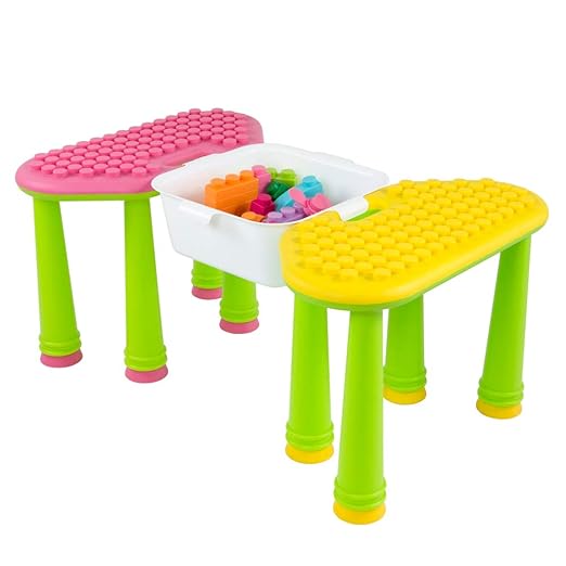 UNiPLAY Indoor/Outdoor Toddler Activity Table Set with 25 Piece Building Blocks, Kids Play Table for Building Blocks Toy