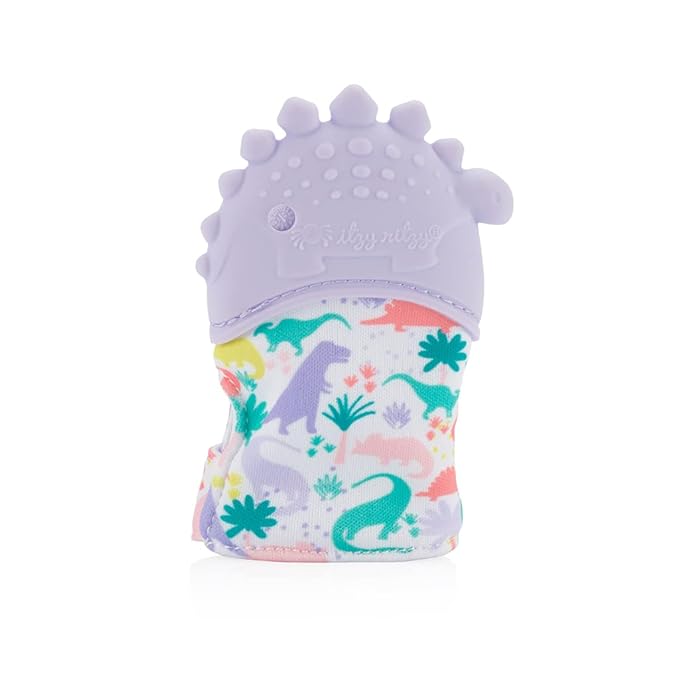 Itzy Ritzy Silicone Teething Mitt - Soothing Infant Teething Mitten w/Adjustable Strap, Crinkle Sound 3 Mos