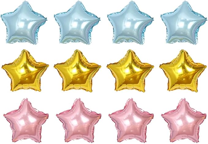 10 Inch Foil Star Balloons Gold Pink Blue, 45 Pcs