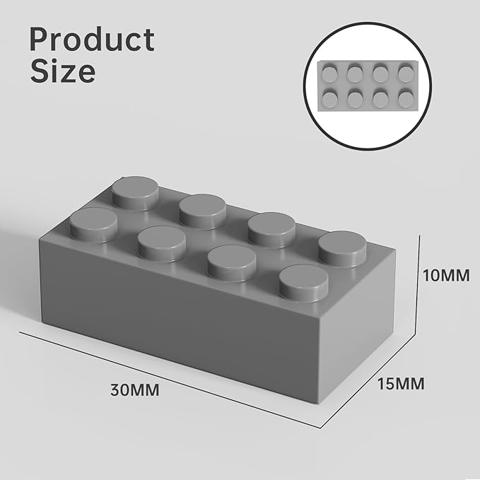 Classic Bulk Brick Block 2x4, 200 Piece Building Brick Light Gray 3001, Creative