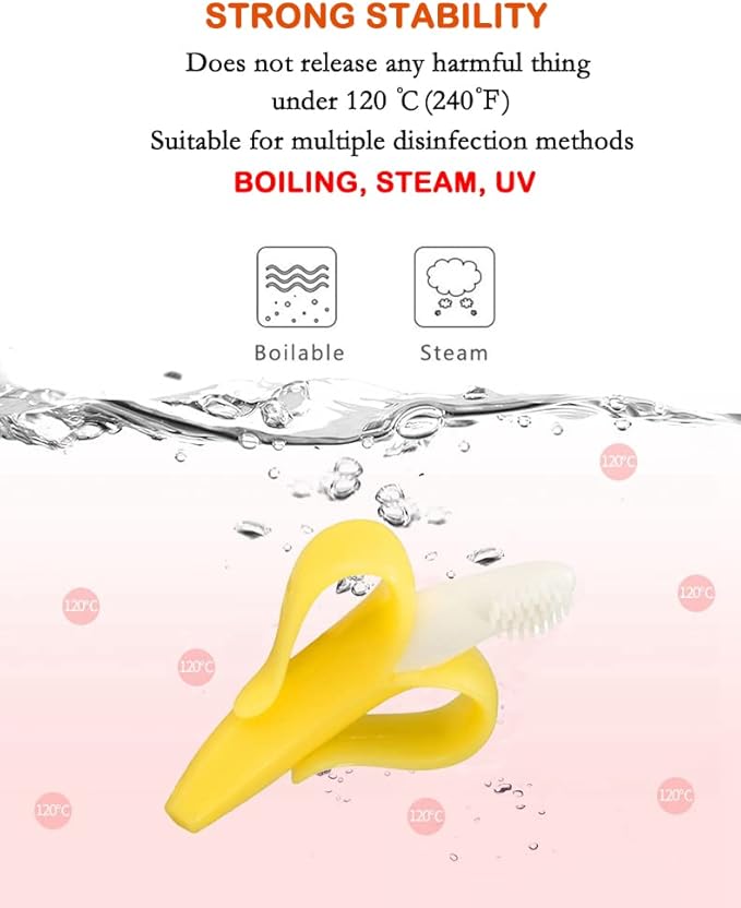Banana Teether, Soothing Pain Relief Soft Silicone Train Baby Toothbrush 3+ Months
