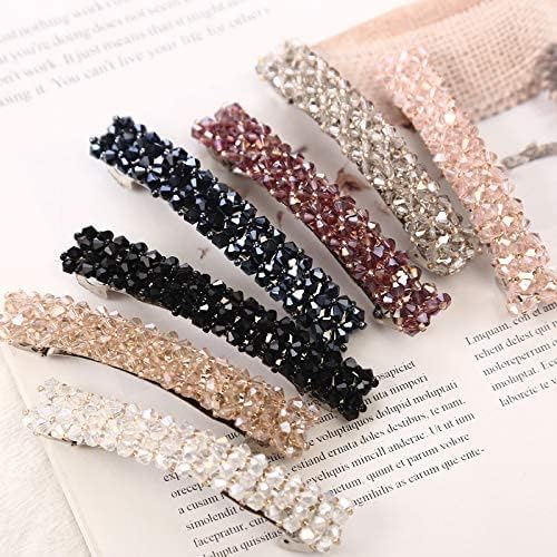 2Pcs Black Hair Clips, Handmade Rhinestone Barrettes Metal Hair Holders