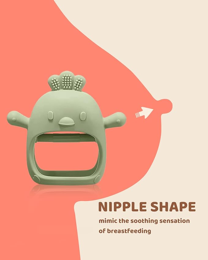 3 Packs Baby Teething Toy Silicone Teething Mitten for Babies Over 3 Months Anti Dropping Wrist Hand Teethers Baby Chew Toys for Sucking Needs, BPA Free (Olive