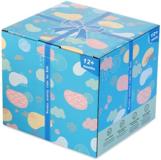 HELLOWOOD Wooden Activity Cube, 8-in-1 Montessori Toys for 1+ Year Old Boys & Girls 1-2, First