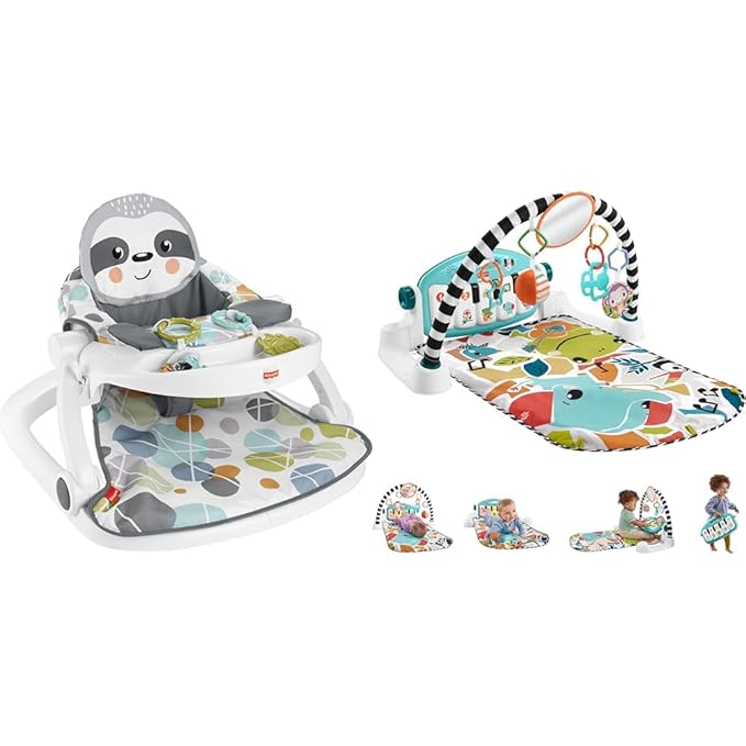 Fisher-Price Baby Portable Chair with Snack Tray, Sit Me Up Floor Seat with Linkable Clacker & Teether Toys