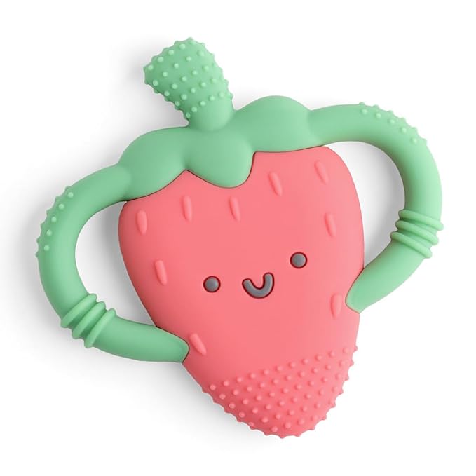 Itzy Ritzy Strawberry-Shaped Baby Teether with Handles; Silicone Teether 3 Months