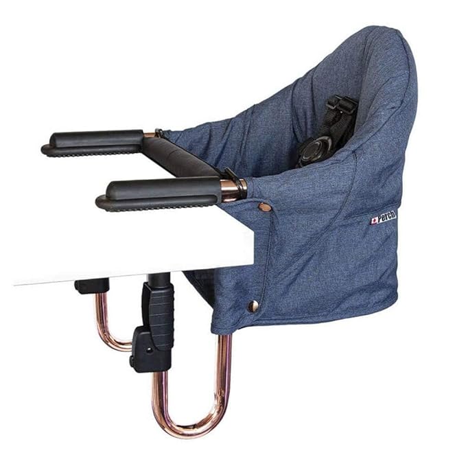 guzzie+Guss Portable Clip on High Chair for Baby Seat - Folding and Easy Setup for Travel, Home, Restaurants, Picnics - Machine Washable Fabric - Copper Blue