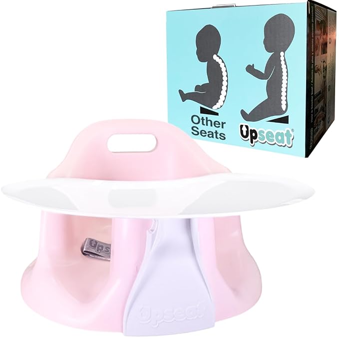 Upseat Baby Floor Seat Booster Chair for Sitting Up with Removable Tray for Meals and Playtime, Developed with Physical Therapists for Safe and Healthy Hip Development and Posture (Pink)