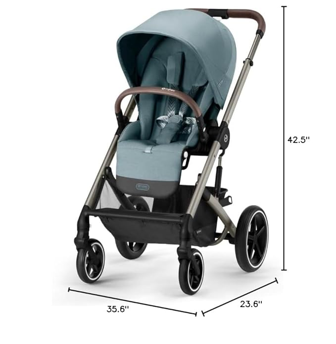 Cybex Balios S Lux Toddler and Baby Stroller with Reversible Seat, Unique One-Pull Harness, and Multiple Recline - Travel System Ready, with One Hand Fold, Taupe Frame/Sky Blue Seat