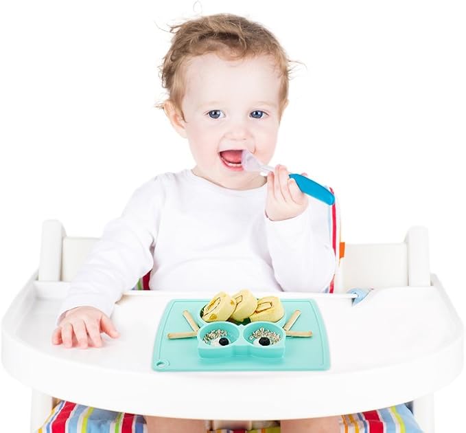 Qshare Toddler Plate, Portable Baby Plate for Toddlers and Kids, BPA-Free Strong Suction Plates for Toddlers, Dishwasher and Microwave Safe Silicone Placemat 11x8x1 inch