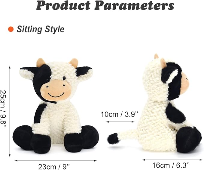 HWD 9.8'' Soft Cow Plush Dolls Stuffed Animals Toys Gifts for Kids, Toddler