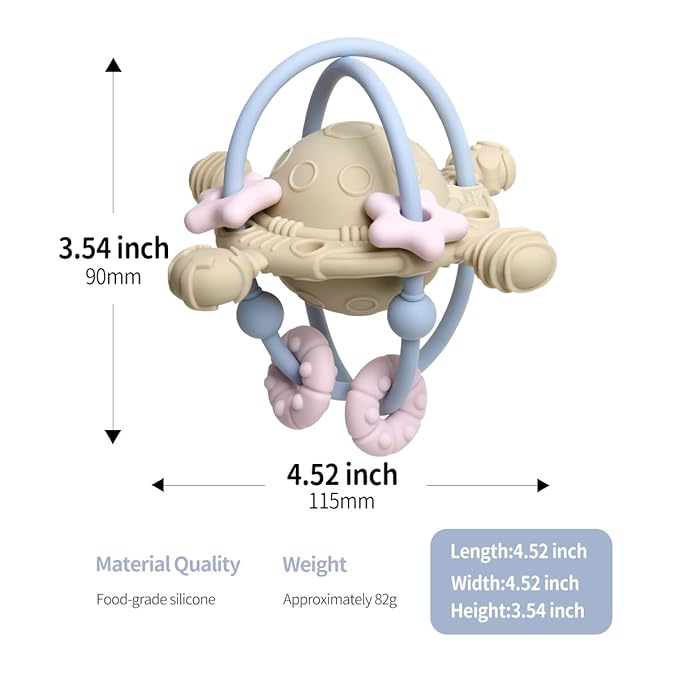 Baby Teething Toy with Rattle - Chew and Rattle Balls for Teething Relief 6-12 Months, 0-6 Months