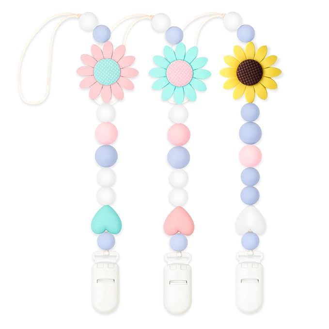 Silicone Pacifier Clip, 3 Pack Pacifier Holder for Boys and Girls