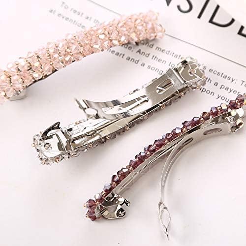 2Pcs Black Hair Clips, Handmade Rhinestone Barrettes Metal Hair Holders
