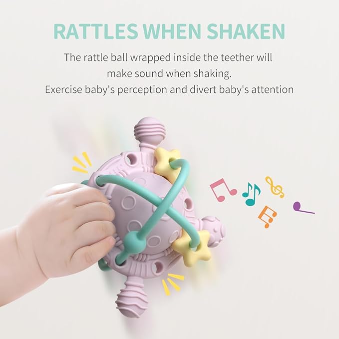Baby Teething Toy with Rattle - Chew and Rattle Balls for Teething Relief 0-6 Months, 6-12 Months