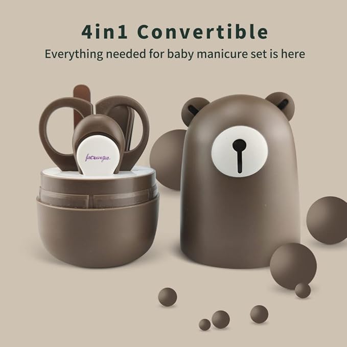 Baby Nail Clippers Set, Baby Nail Kit with Cute Case, Infant Manicure and Pedicure Health Grooming Care Can for Newborn, Kids and New Parents As Shower Gifts (Bronze Bear)