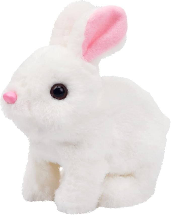 Hopearl Hopping Rabbit Interactive Electronic Pet Plush Bunny Toy with Sounds and Movements Animated Walking Wiggle Ears Twitch Nose Gift for Toddlers Birthday, White 7''