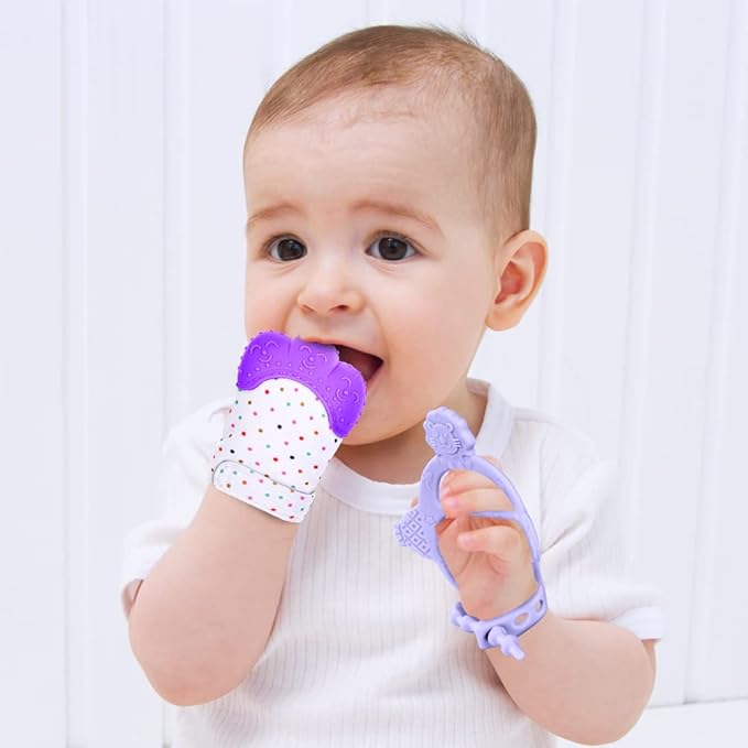 Vicloon Silicone Teething Mitt, 2Pcs Baby Teething Mitten 0-6month Infants