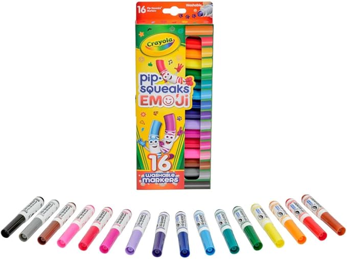 Crayola Emoji Pip Squeaks Washable Markers (16ct), Toddler Mini Stamper Marker Set, Coloring Supplies for Toddlers, Gift for Kids