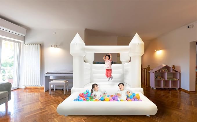 White Bounce House with Ball Pit 120x96x96 inch Commercial Grade 11x8x7.8FT)