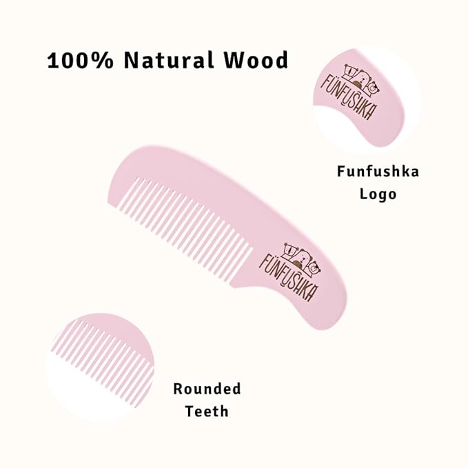 Wooden Baby Hair Brush and Comb Set for Newborns - Soft Bristle and Comb for Gentle Scalp Care - Perfect Baby Registry Gift Set – Cradle Cap Brush for Newborn (Rosa)