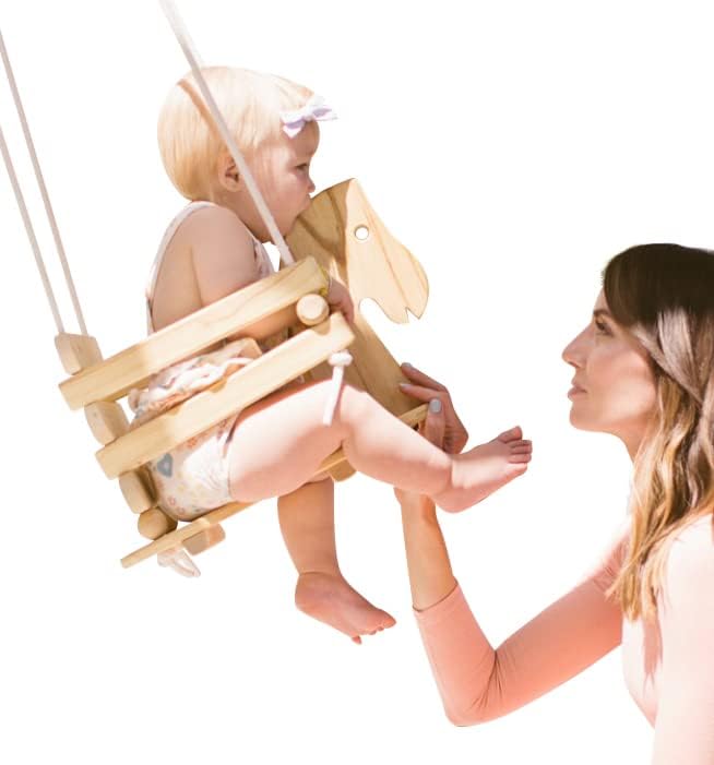 Wooden Horse Baby Swing for Outdoor Porch or Patio. Wood