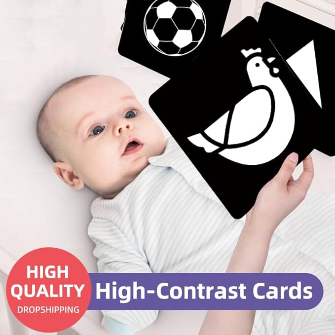 Baby Flash Cards Black and White Cards for 0-3 Months, High Contrast Baby Toys for Newborn