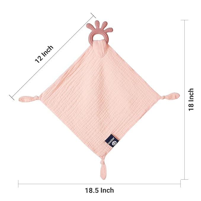 Baby Muslin Security Blanket with Food Grade Silionce Teether,Soothe Teething Toy for Boys and Girls 100% Polyester