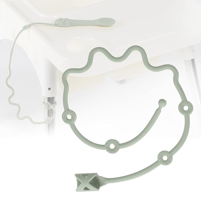 Baby Spoons Self Feeding 6 Month,Toddler Utensils Holder Strap Food Grade Silicone Keep Fork and Spoon Off The Floor Great for Kids,Hook On High Chair(Green)