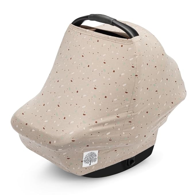 Parker Baby 4 in 1 Car Seat Cover for Girls and Boys - Stretchy Carseat Canopy, Nursing Cover, Grocery Cart Cover, High Chair Cover - “Pebble”